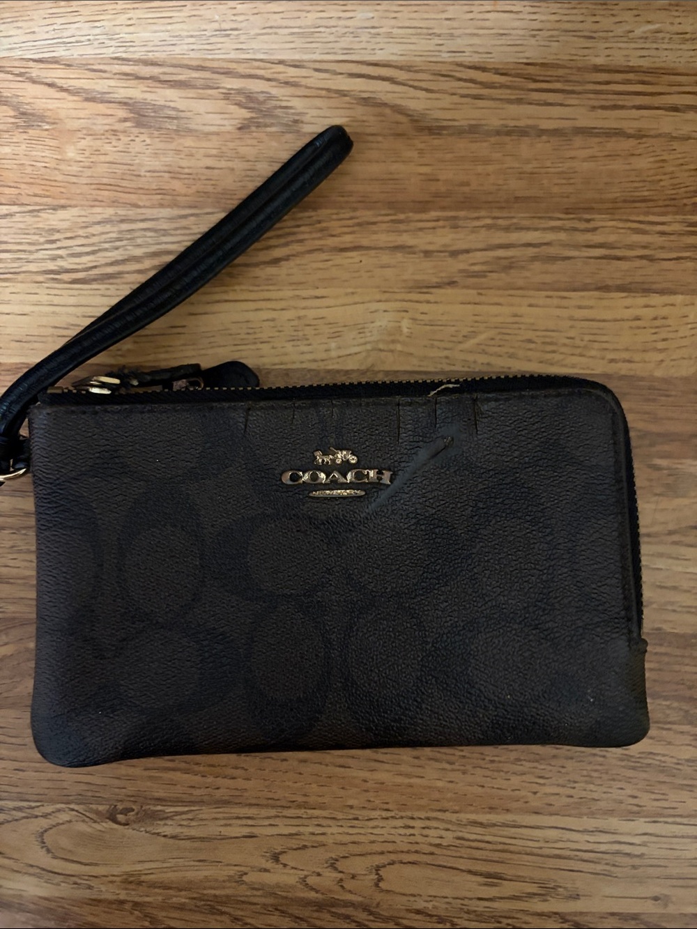 Coach Black Signature Zip Wristlet